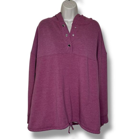 The Sweatshirt Project Hoodie Kangaroo Pocket Snap Neck Faded Red Berry Women 1X - Picture 1 of 10